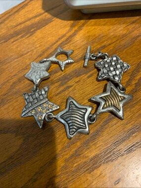 Chico's Silver-Tone Star Link Bracelet with Gold Accents